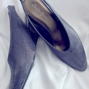 Amanda Grace Metallic Pointed Toe Slingback Flats - Silver